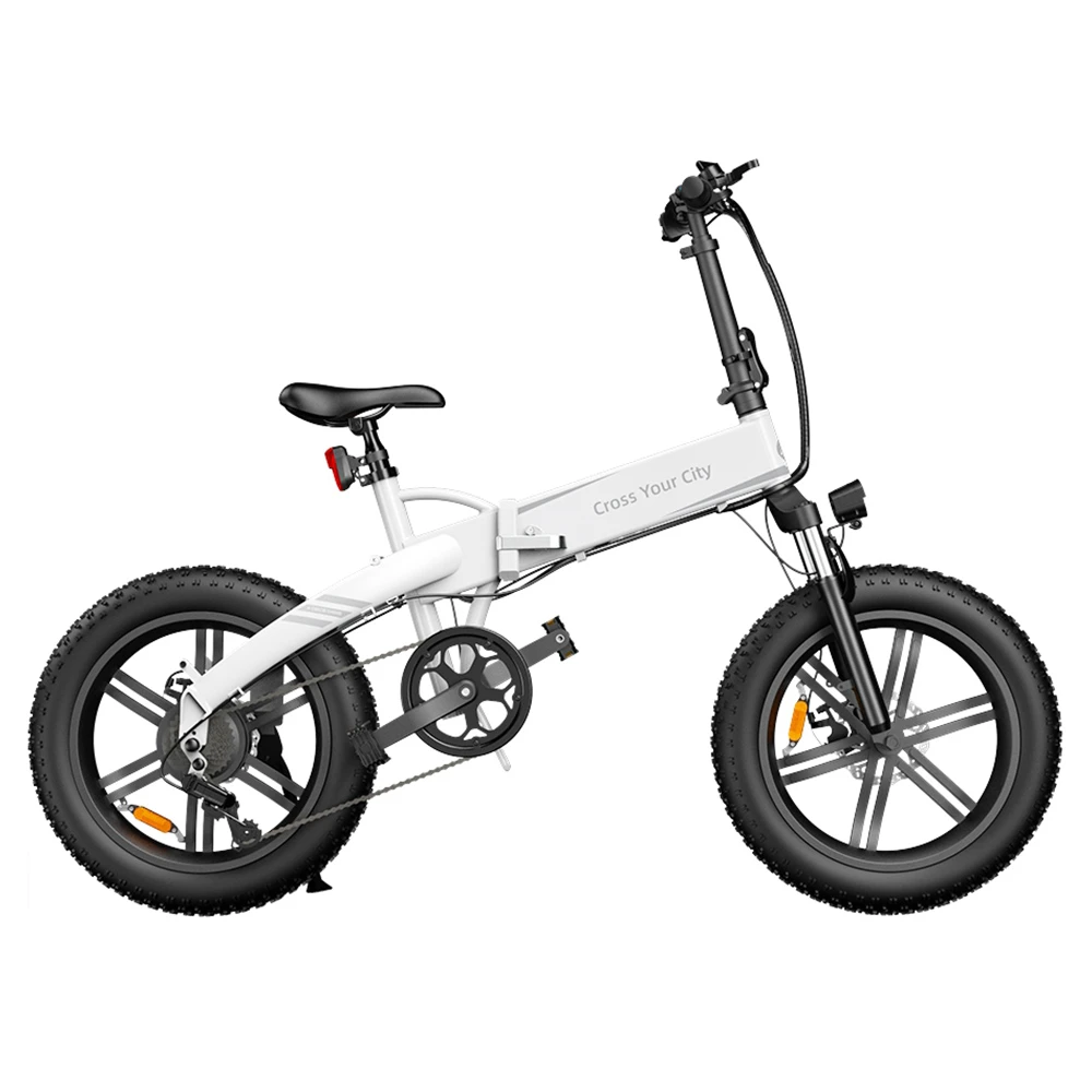 ADO A20F+ International Version Off-road Electric Folding Bike 20*4.0 Inch 500W Brushless DC Motor SHIMANO 7-Speed Rear Derailleur 36V 10.4Ah Removable Battery 25km/h Max Speed Pure Power Up To 50km Range Aluminum Alloy Frame - White