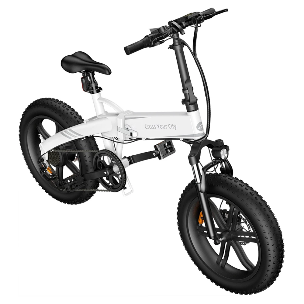 ADO A20F+ Off-road Electric Folding Bike 20*4.0 Inch 250W Brushless DC Motor SHIMANO 7-Speed Rear Derailleur 36V 10.4Ah Removable Battery 25km/h Max Speed Pure Power Up To 50km Range Aluminum Alloy Frame - White - Image 5