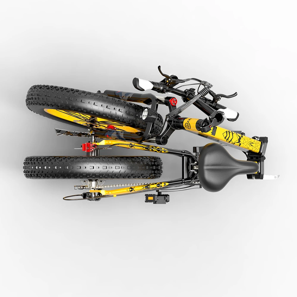 BEZIOR XF200 Folding Electric Bike 48V 15Ah Battery 1000W Motor 20x4.0 Inch Fat Tire Aluminum Alloy Frame Shimano 7-speed Shift Max Speed 40km/h 130KM Power-assisted Mileage Range LCD Display IP54 Waterproof - Black Yellow - Image 4