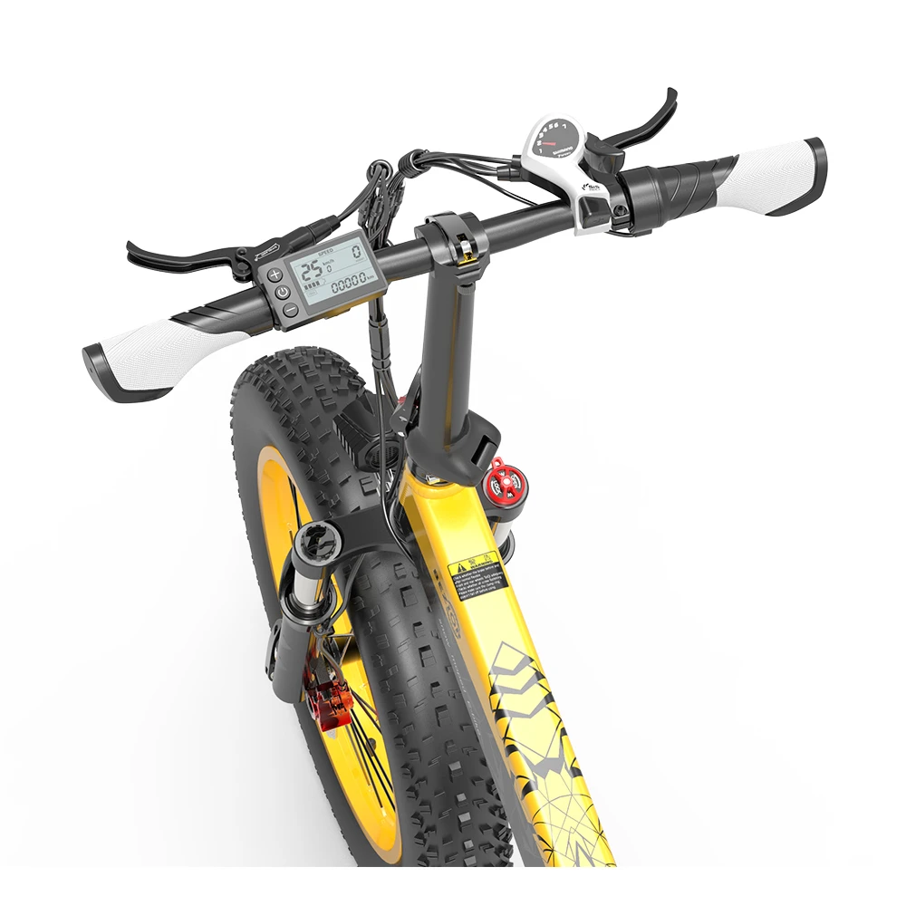 BEZIOR XF200 Folding Electric Bike 48V 15Ah Battery 1000W Motor 20x4.0 Inch Fat Tire Aluminum Alloy Frame Shimano 7-speed Shift Max Speed 40km/h 130KM Power-assisted Mileage Range LCD Display IP54 Waterproof - Black Yellow - Image 5
