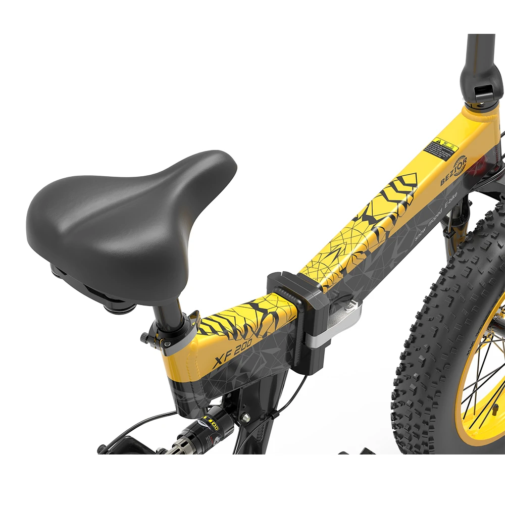 BEZIOR XF200 Folding Electric Bike 48V 15Ah Battery 1000W Motor 20x4.0 Inch Fat Tire Aluminum Alloy Frame Shimano 7-speed Shift Max Speed 40km/h 130KM Power-assisted Mileage Range LCD Display IP54 Waterproof - Black Yellow - Image 6