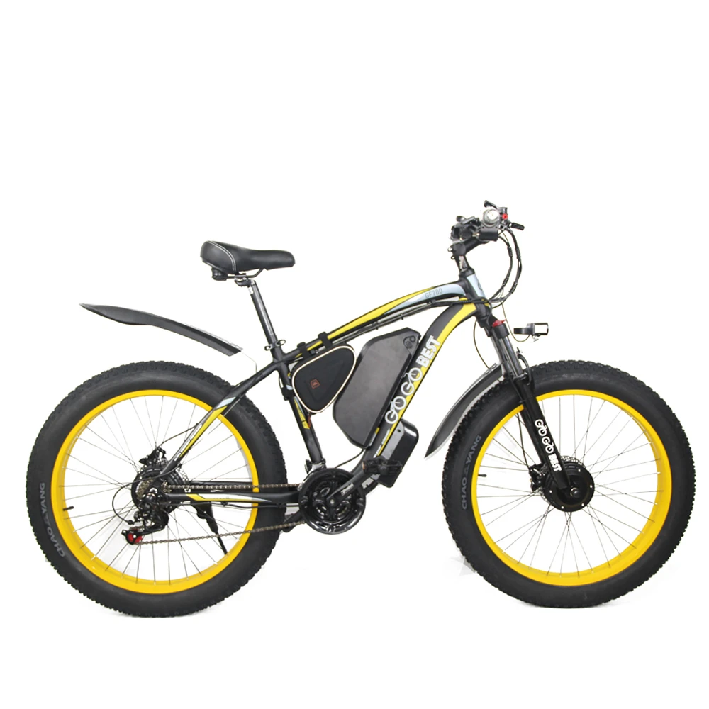 GOGOBEST GF700 26*4.0 Fat Tire Electric Mountain Bike 17.5Ah Battery 500W Dual-Motor 6061 Aluminum Alloy Frame Max Speed 50km/h 70KM Power-assisted Range IP54 Hydraulic Disc Brake MTB Load 200kg - Black Yellow