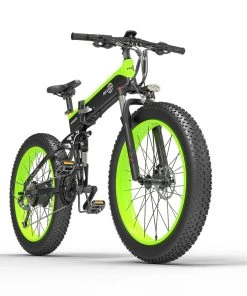 BEZIOR X1500 Fat Tire Folding Electric Mountain Bike 12.8Ah Battery BMS 1500W Motor 26*4.0 Wheels Aluminum Alloy Frame Shimano 27-speed Shifter Max Speed 40km/h 100KM Power-assisted Range IP54 Oil Disc Brake MTB - Black Green