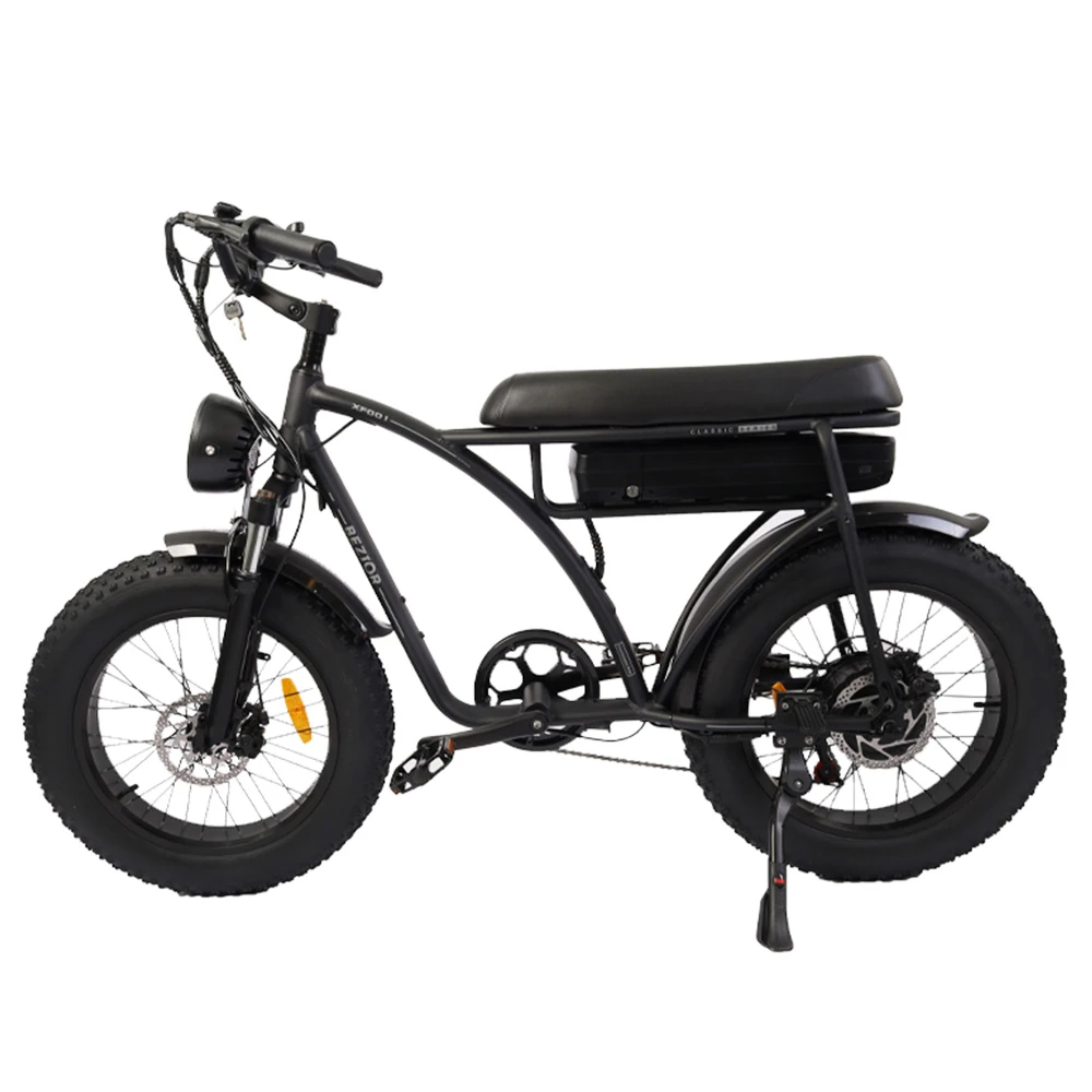 BEZIOR XF001 Retro Electric Bike 20*4.0 Inch Fat Tires 1000W Motor 12.5Ah 48V Battery 45Km/h Max Speed 120kg Max Load Shimano 7-Speed Dual Mechanical Disc Brakes Front & Rear Suspension Fork LCD Display - Black - Image 2