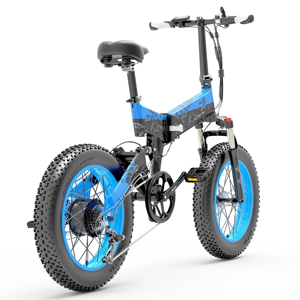 BEZIOR XF200 Folding Electric Bike 48V 15Ah Battery 1000W Motor 20x4.0 Inch Fat Tire Aluminum Alloy Frame Shimano 7-speed Shift Max Speed 40km/h 130KM Power-assisted Mileage Range LCD Display IP54 Waterproof - Black Blue - Image 3
