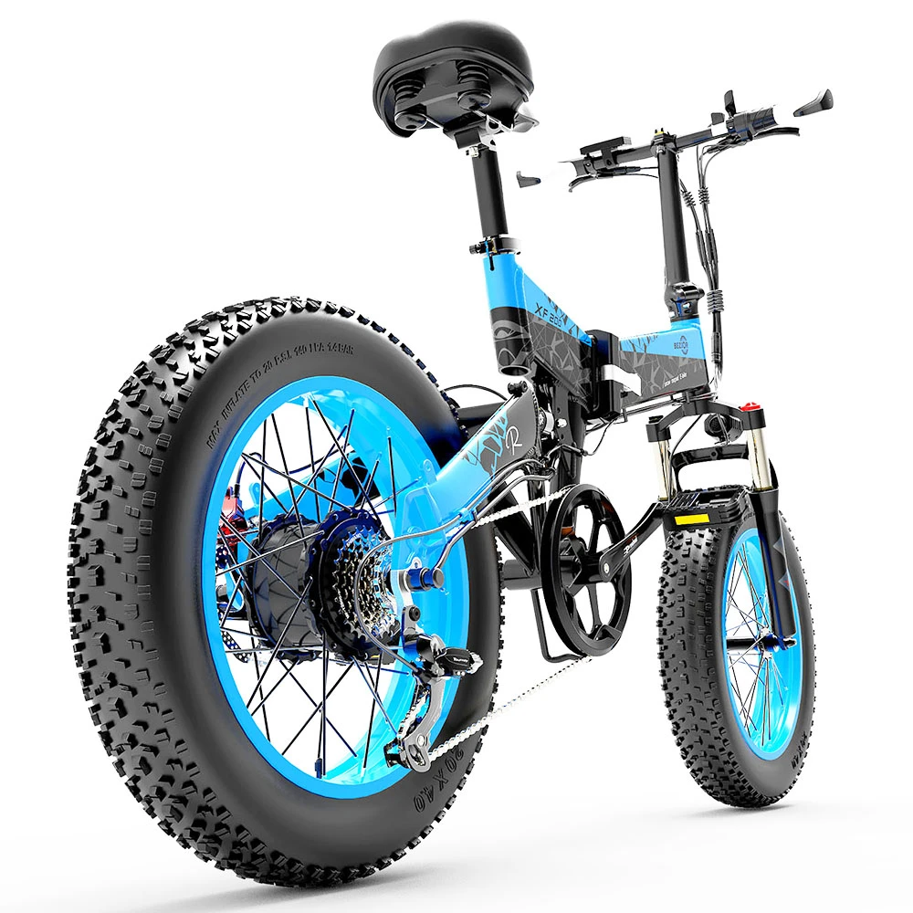 BEZIOR XF200 Folding Electric Bike 48V 15Ah Battery 1000W Motor 20x4.0 Inch Fat Tire Aluminum Alloy Frame Shimano 7-speed Shift Max Speed 40km/h 130KM Power-assisted Mileage Range LCD Display IP54 Waterproof - Black Blue - Image 5