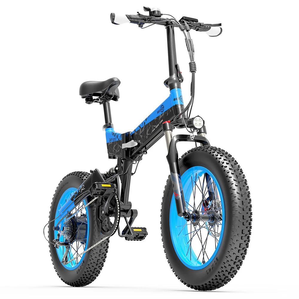 BEZIOR XF200 Folding Electric Bike 48V 15Ah Battery 1000W Motor 20x4.0 Inch Fat Tire Aluminum Alloy Frame Shimano 7-speed Shift Max Speed 40km/h 130KM Power-assisted Mileage Range LCD Display IP54 Waterproof - Black Blue - Image 2