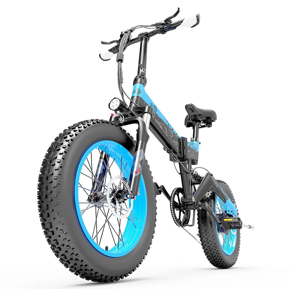 BEZIOR XF200 Folding Electric Bike 48V 15Ah Battery 1000W Motor 20x4.0 Inch Fat Tire Aluminum Alloy Frame Shimano 7-speed Shift Max Speed 40km/h 130KM Power-assisted Mileage Range LCD Display IP54 Waterproof - Black Blue - Image 6