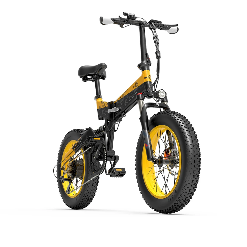 BEZIOR XF200 Folding Electric Bike 48V 15Ah Battery 1000W Motor 20x4.0 Inch Fat Tire Aluminum Alloy Frame Shimano 7-speed Shift Max Speed 40km/h 130KM Power-assisted Mileage Range LCD Display IP54 Waterproof - Black Yellow - Image 3