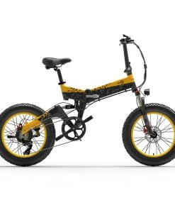 BEZIOR XF200 Folding Electric Bike 48V 15Ah Battery 1000W Motor 20x4.0 Inch Fat Tire Aluminum Alloy Frame Shimano 7-speed Shift Max Speed 40km/h 130KM Power-assisted Mileage Range LCD Display IP54 Waterproof - Black Yellow
