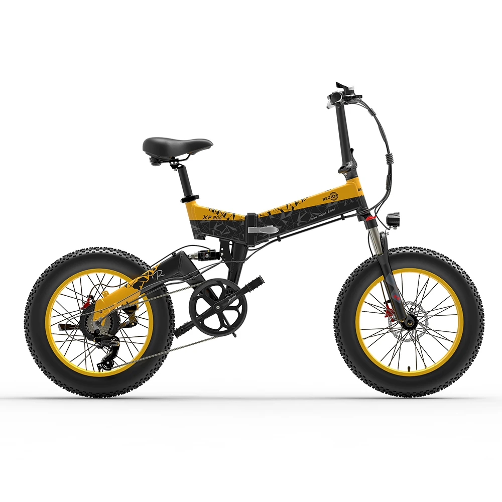BEZIOR XF200 Folding Electric Bike 48V 15Ah Battery 1000W Motor 20x4.0 Inch Fat Tire Aluminum Alloy Frame Shimano 7-speed Shift Max Speed 40km/h 130KM Power-assisted Mileage Range LCD Display IP54 Waterproof - Black Yellow