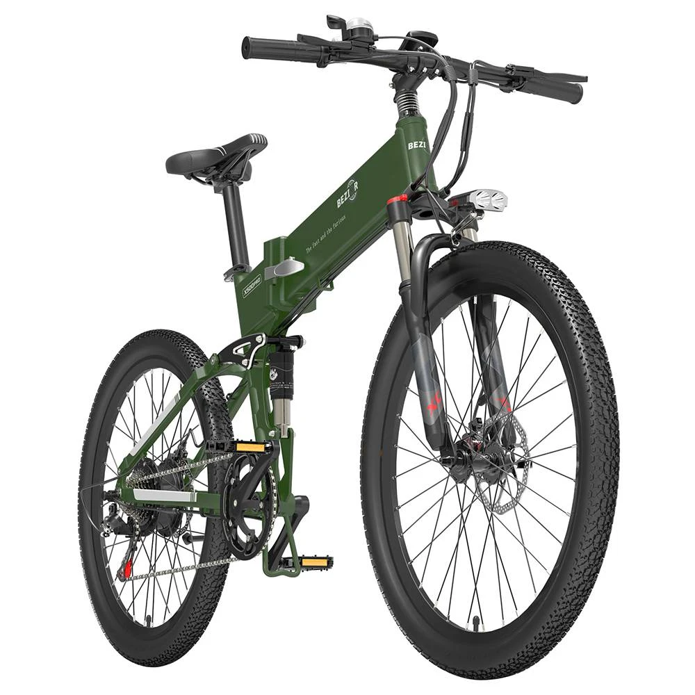 BEZIOR X500 Pro Folding Electric Bike Bicycle 26 Inch Tire 500W Motor Max Speed 30Km/h 48V 10.4Ah Battery Aluminum Alloy Frame Shimano 7-Speed Shift 100KM Power-Assisted Range LCD Display IP54 Waterproof Max Load 200KG - Army Green - Image 3