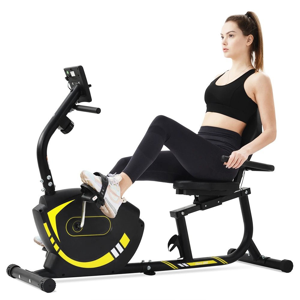 Merax Indoor Ergonomic Exercise Bike Seat Adjustment 8-level Resistance Adjustment LCD Display Maximum Load 120kg - Yellow - Image 6
