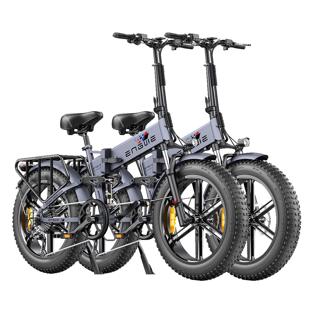 2PCS ENGWE ENGINE Pro Folding Electric Bike 20*4.0 Inch Fat Tire 750W Brushless Motor 48V 16Ah Battery 45Km/h Max Speed Up To 120KM Range 8 Speed System LCD Smart Display Hydraulic Disc Brakes Mountain Bicycle - Gray