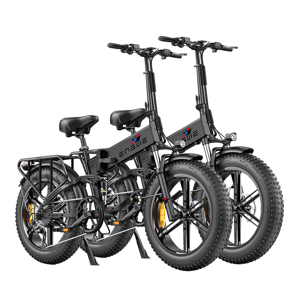 2PCS ENGWE ENGINE Pro Folding Electric Bike 20*4.0 Inch Fat Tires 750W Brushless Motor 48V 16Ah Battery 45Km/h Max Speed Up To 120KM Range 8 Speed System LCD Smart Display Hydraulic Disc Brakes Mountain Bicycles - Black