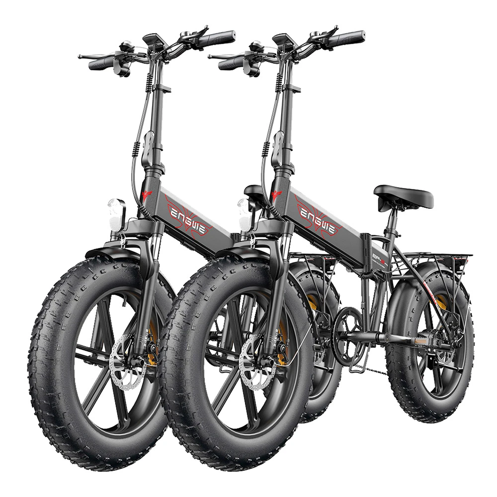 2PCS ENGWE EP-2 Pro Electric Bicycle 20 *4.0 Inch Fat Tires 750W Motor 48V 13Ah Battery 35Km/h Max Speed 100KM Range SHIMANO 7 Speed Gears 150KG Max Load Mountain Beach Snow Bicycle Dual Disc Brake Folding Bike - Black