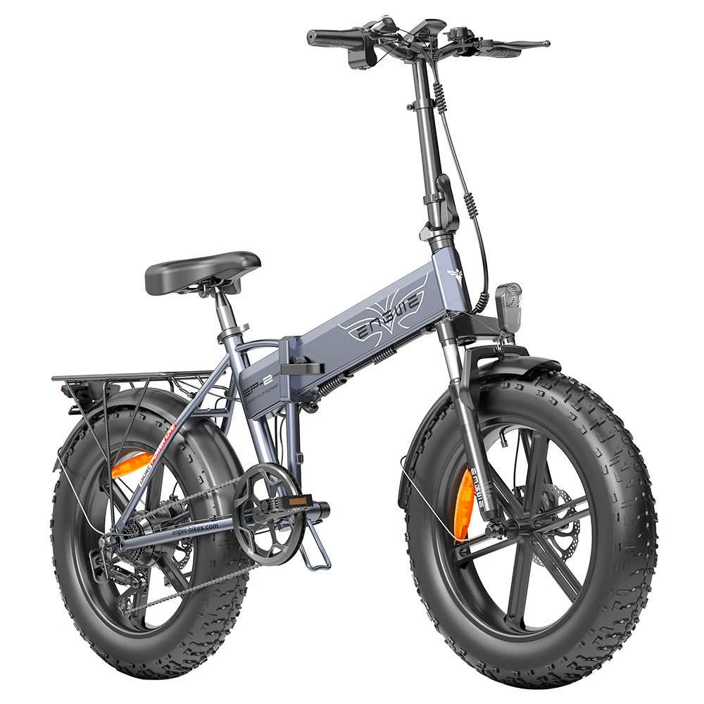 2PCS ENGWE EP-2 Pro Electric Bicycle 20 *4.0 Inch Fat Tires 750W Motor 48V 13Ah Battery 35Km/h Max Speed 100KM Range SHIMANO 7 Speed Gears 150KG Max Load Mountain Beach Snow Bicycle Dual Disc Brake Folding Bike - Gray - Image 2