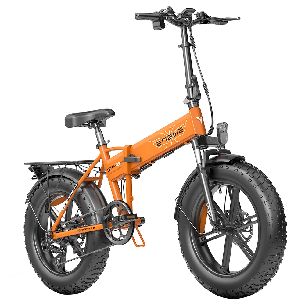 2PCS ENGWE EP-2 Pro Electric Bicycle 20 *4.0 Inch Fat Tires 750W Motor 48V 13Ah Battery 35Km/h Max Speed 100KM Range SHIMANO 7 Speed Gears 150KG Max Load Mountain Beach Snow Bicycle Dual Disc Brake Folding Bike - Orange - Image 3