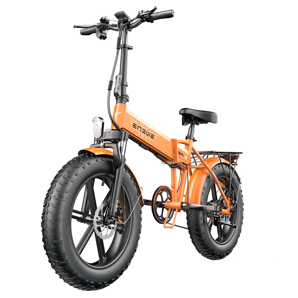 2PCS ENGWE EP-2 Pro Electric Bicycle 20 *4.0 Inch Fat Tires 750W Motor 48V 13Ah Battery 35Km/h Max Speed 100KM Range SHIMANO 7 Speed Gears 150KG Max Load Mountain Beach Snow Bicycle Dual Disc Brake Folding Bike - Orange - Image 2