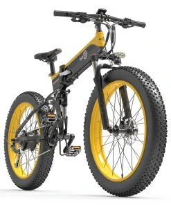BEZIOR X1500 Fat Tire Folding Electric Mountain Bike 12.8Ah Battery BMS 1500W Motor 26*4.0 Inch Wheels Aluminum Alloy Frame Shimano 27-speed Shifter Max Speed 40km/h 100KM Power-assisted Range IP54 Oil Disc Brake MTB - Black Yellow
