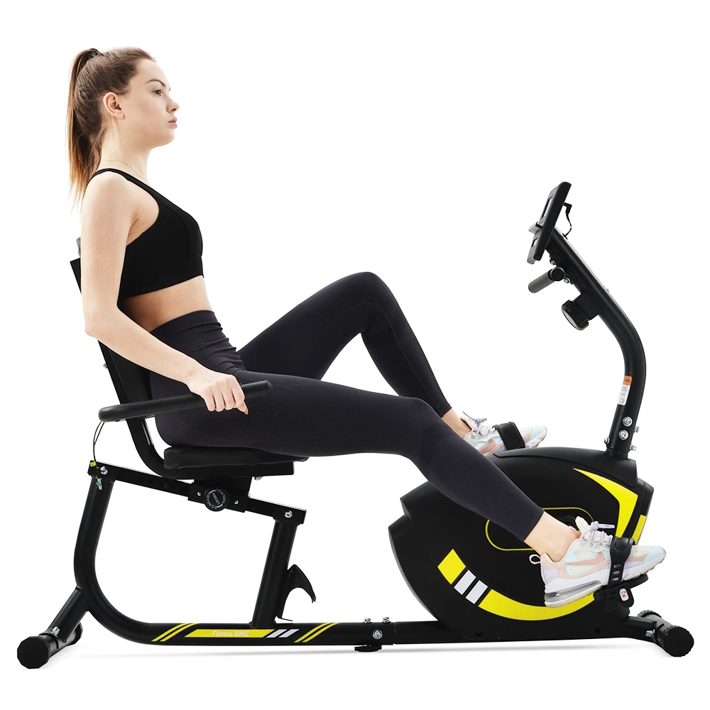 Merax Indoor Ergonomic Exercise Bike Seat Adjustment 8-level Resistance Adjustment LCD Display Maximum Load 120kg - Yellow - Image 5