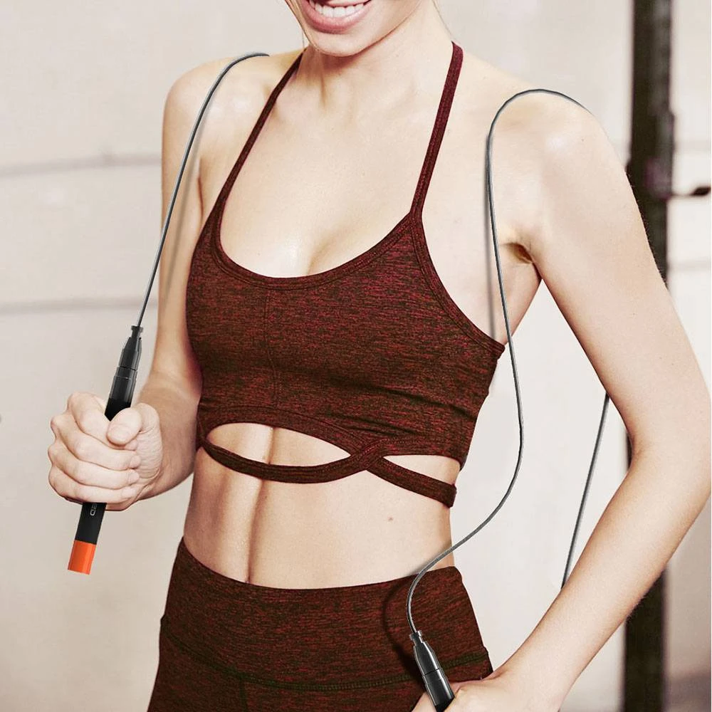 FED Double Bearing Steel Wire Rope Skipping Adjustable Speed Self-locking Design - Black - Image 5