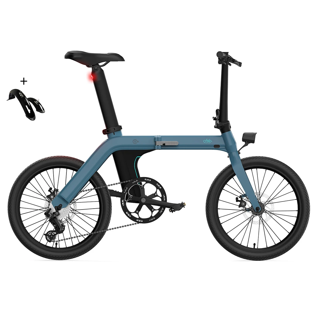 FIIDO D11 Folding Electric Moped Bicycle 20 Inches Tire 25km/h Max Speed Three Modes 11.6AH Lithium Battery 100km Range Adjustable Seat Dual Disc Brakes With LCD Display For Adults Teenagers + Mudguards - Blue