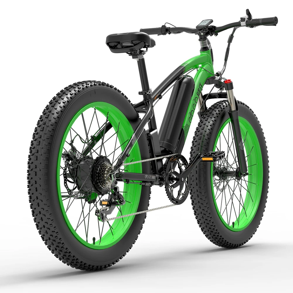 GOGOBEST GF600 Electric Bike 48V 13Ah Battery 1000W Motor 26x4.0 Inch Fat Tire Aluminum Alloy Frame Shimano 7-speed Shift Max Speed 40km/h 110KM Power-assisted Mileage Range LCD Display IP54 Waterproof - Black Green - Image 4