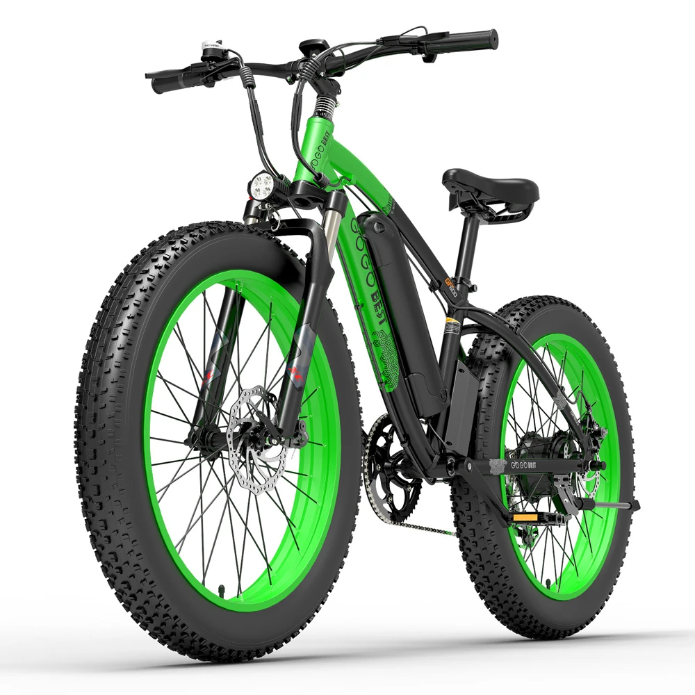 GOGOBEST GF600 Electric Bike 48V 13Ah Battery 1000W Motor 26x4.0 Inch Fat Tire Aluminum Alloy Frame Shimano 7-speed Shift Max Speed 40km/h 110KM Power-assisted Mileage Range LCD Display IP54 Waterproof - Black Green