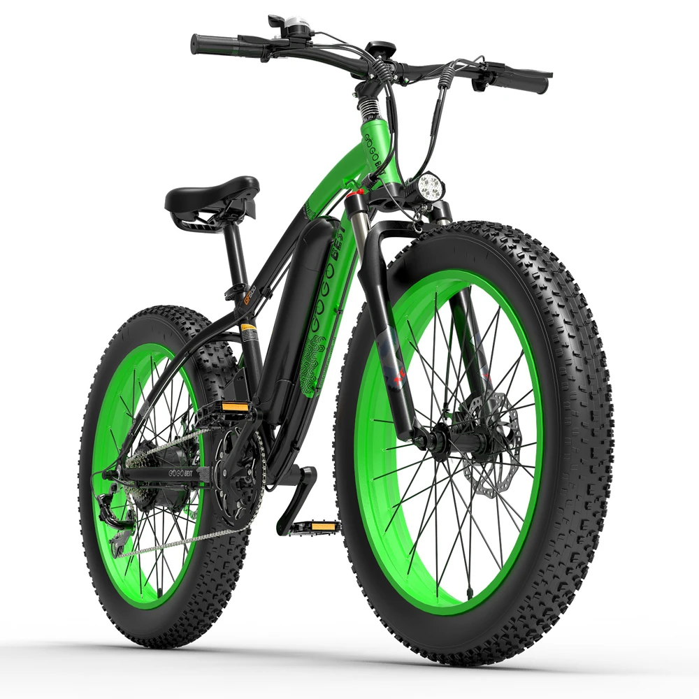 GOGOBEST GF600 Electric Bike 48V 13Ah Battery 1000W Motor 26x4.0 Inch Fat Tire Aluminum Alloy Frame Shimano 7-speed Shift Max Speed 40km/h 110KM Power-assisted Mileage Range LCD Display IP54 Waterproof - Black Green - Image 3