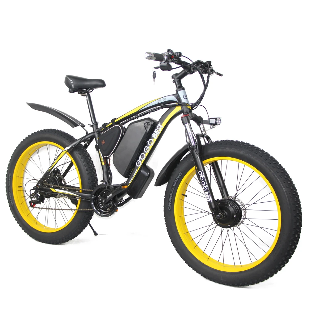 GOGOBEST GF700 26*4.0 Fat Tire Electric Mountain Bike 17.5Ah Battery 500W Dual-Motor 6061 Aluminum Alloy Frame Max Speed 50km/h 70KM Power-assisted Range IP54 Hydraulic Disc Brake MTB Load 200kg - Black Yellow - Image 2
