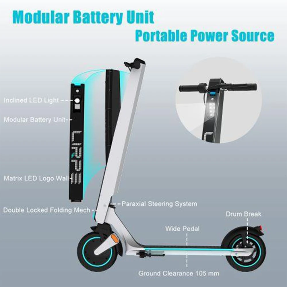 Lirpe R1 Modular Electric Scooter 8.5 Inch Tire 350W Motor 32Km/h Max Speed 36V 7.8Ah Battery 45KM Range APP Control Removable Battery - US - Image 2