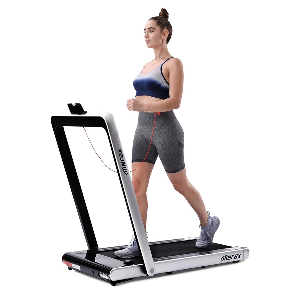 Merax 2.25 HP Electric Folding Treadmill 2-in-1 Running Machine With Remote Control/LED Display Fully Assembled Portable - Silver - Image 3