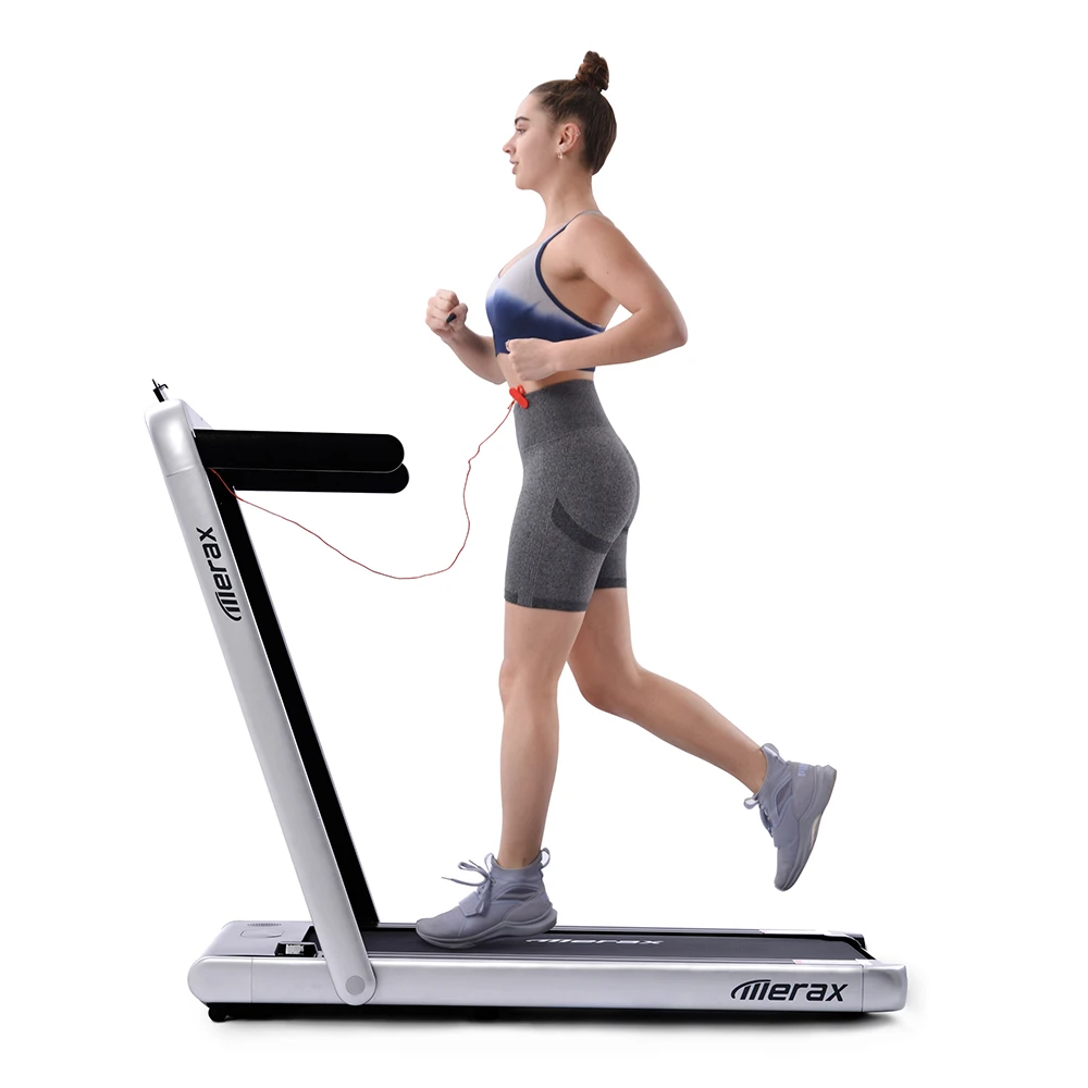 Merax 2.25 HP Electric Folding Treadmill 2-in-1 Running Machine With Remote Control/LED Display Fully Assembled Portable - Silver