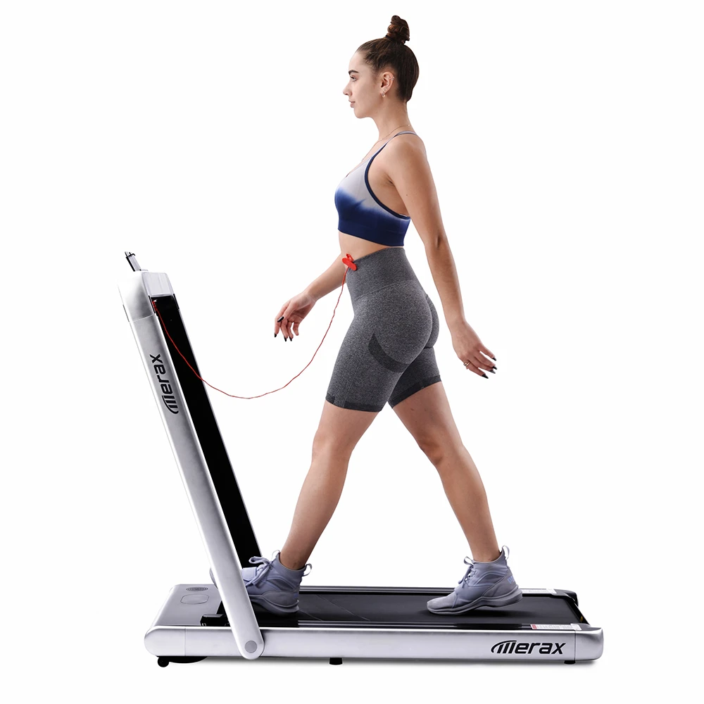 Merax 2.25 HP Electric Folding Treadmill 2-in-1 Running Machine With Remote Control/LED Display Fully Assembled Portable - Silver - Image 2