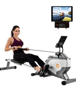 Merax Folding Rowing Machine With Magnetic Tension System LED Monitor For Fitness Compact Folding Design - Black