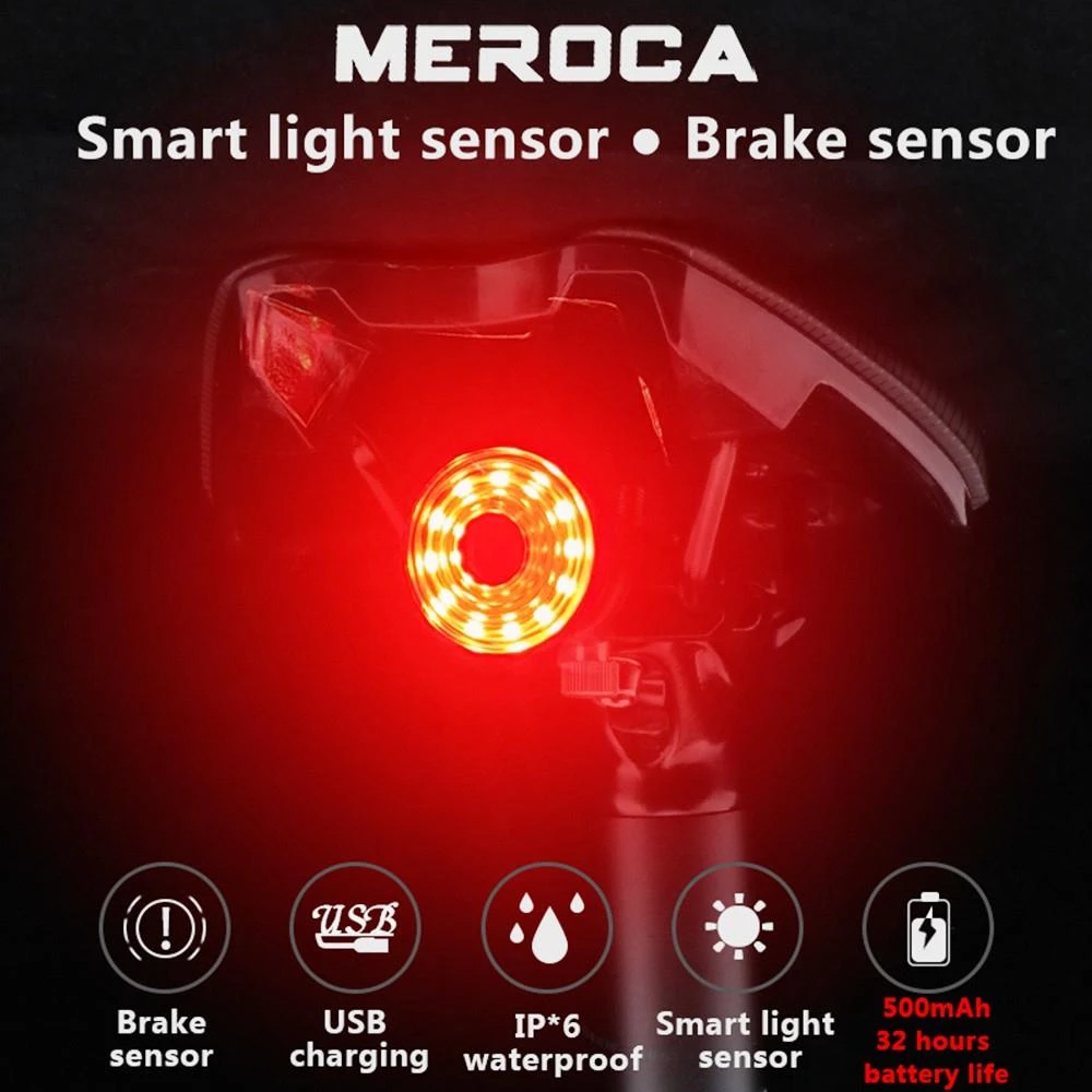 MEROCA WR15 Smart Bike Tail Light Brake Sensing Bicycle Rear Flashlight With 500mAh Battery 7 Light Modes For Saddle - Image 6