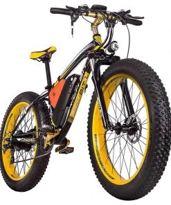 RICH BIT TOP-022 Electric Mountain Bike 26*4.0 Inch Chaoyang Fat Tires 1000W Motor 48V 17AH Battery 35Km/h Max Speed Up To 60km Range Dual Disc Brake LCD Display IP54 Waterproof - Black Yellow
