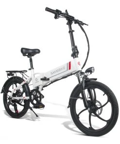 Samebike 20LVXD30 20 Inch Portable Folding Electric Bike 10Ah Battery Shimano 7 Speed Smart Moped Bicycle 350W Motor Max 35km/h Aluminum Alloy LED Front Light Adjustable Heights - White