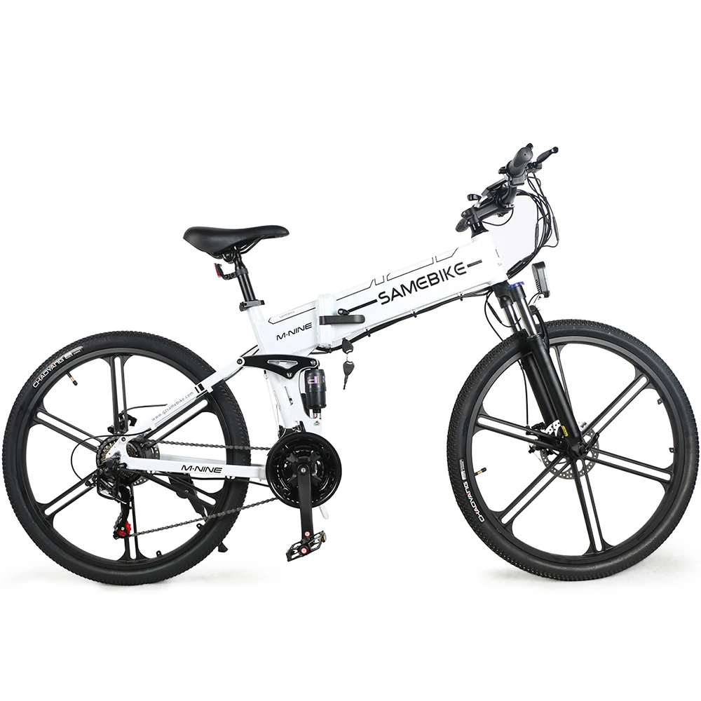 SAMEBIKE LO26 II Smart Folding Electric Moped Bike 500W Motor 10Ah Battery Max 35km/h SHIMANO 21 Gear Pure Electric Mode 35-40km Max Range 26 Inch Magnesium Alloy Rim Wheel - White