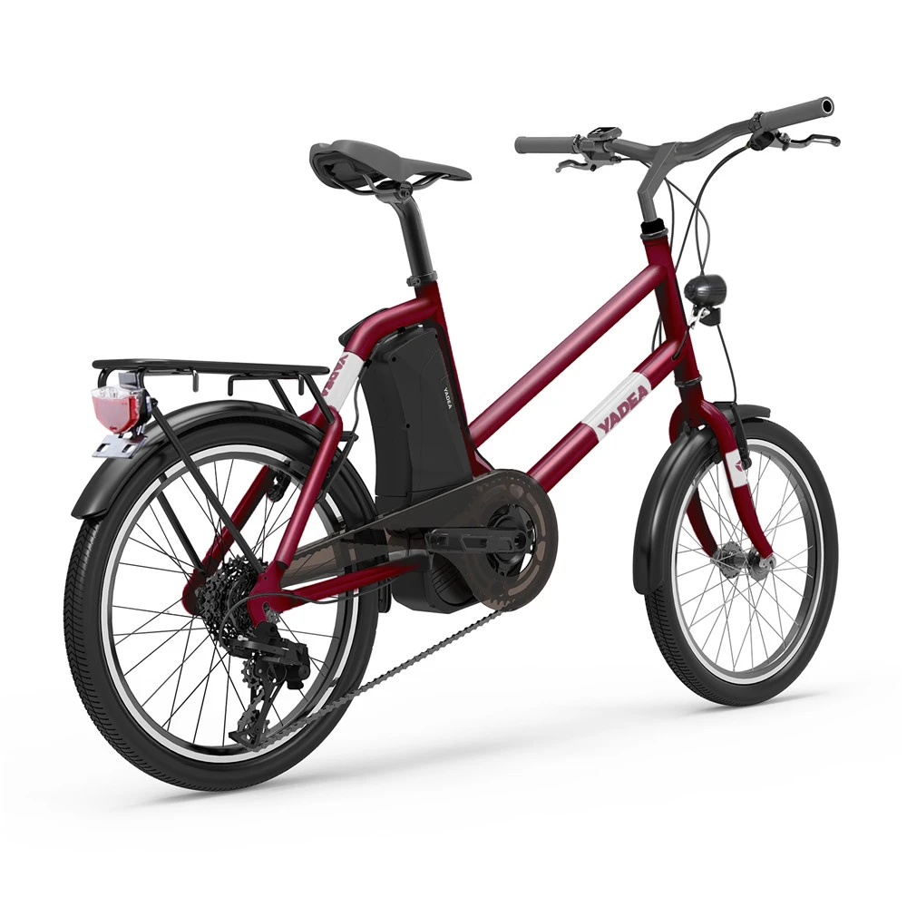 YADEA YT300 20 Inch Touring Electric City Bike 250W OKAWA Mid Drive Motor SHIMANO 7-Speed Rear Derailleur 36V 7.8Ah Removable Battery 25km/h Max Speed Up To 60km Max Range LED Headlight - Red - Image 3