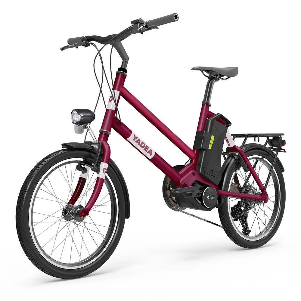 YADEA YT300 20 Inch Touring Electric City Bike 250W OKAWA Mid Drive Motor SHIMANO 7-Speed Rear Derailleur 36V 7.8Ah Removable Battery 25km/h Max Speed Up To 60km Max Range LED Headlight - Red - Image 4